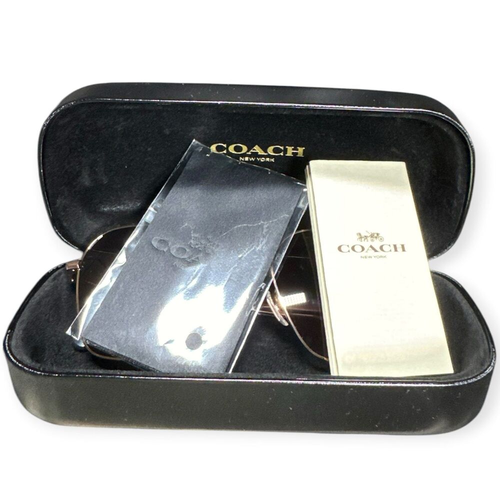 Coach Gold Sunglasses HC 7168‎ Shiny Rose Gold Metal Gray with Case Glam 145mm - Picture 3 of 11